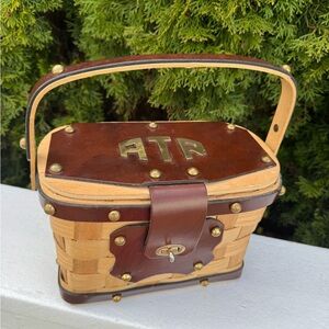 Vintage MCM Wooden Basket Purse - Personalized Monogram "ATR" - 1960s